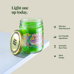 Smoke Odor Exterminator Hippie Love candle in living room with ambience