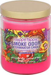 Smoke Odor Exterminator 13oz jar candle burns for approximately 70 hours to help reduce smoke and pet odors.