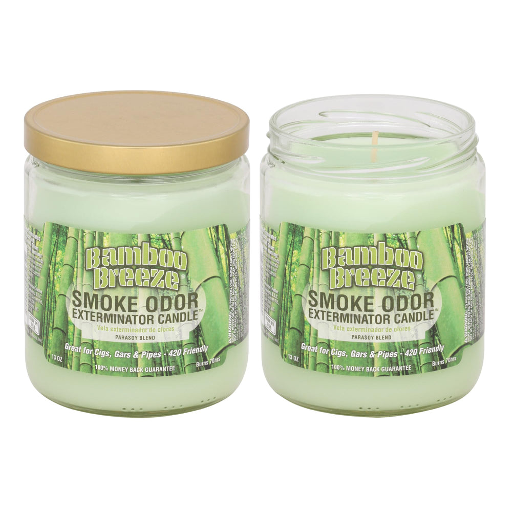 Smoke Odor Exterminator Bamboo Breeze 13 oz jar candle in a 2-pack for a fresh, airy room vibe.