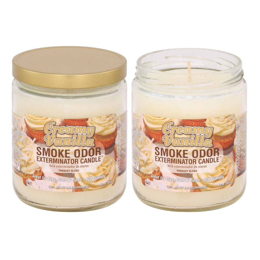 Smoke Odor Exterminator creamy vanilla 13oz candle for odor removal and a fresh scent