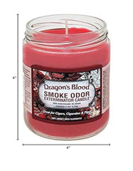 Smoke Odor Exterminator Dragon Blood candle burning to refresh air and mask pet smells
