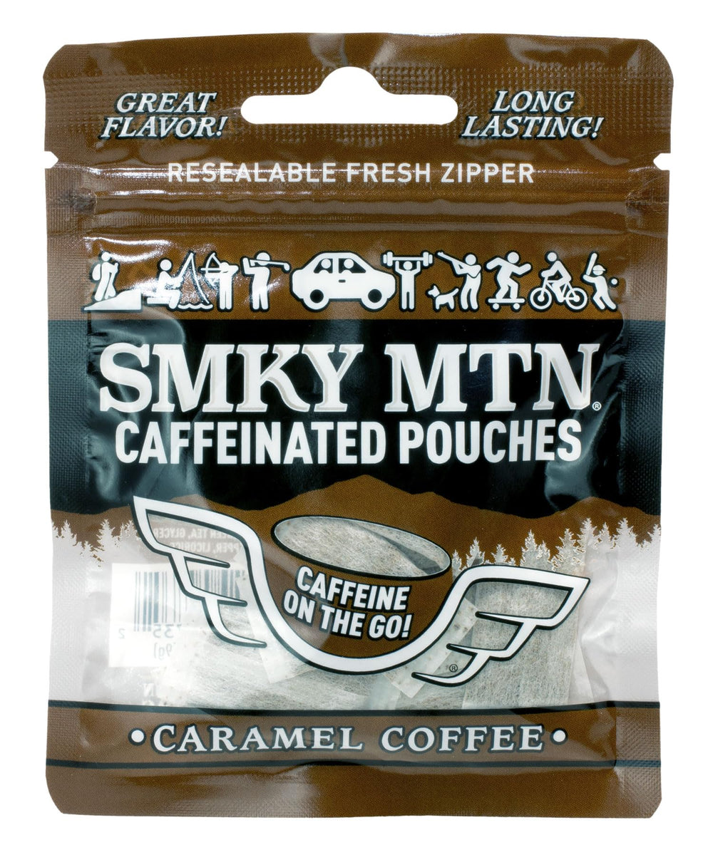 Smokey Mountain caramel coffee pouch pack for on-the-go energy.