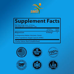 SMSHEALTHPRODUCTS Magnesium Complex bottle label emphasizes purity and quality.