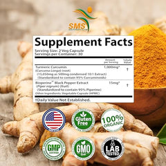 SMSHEALTHPRODUCTS label features gluten-free and non-GMO assurances.