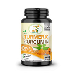 SMSHEALTHPRODUCTS turmeric curcumin bottle with black pepper enhances absorption.