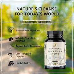 SMSHealthProducts Wormwood Black Walnut Clove capsules closeup highlights vegan, clean-label capsules