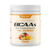 Snap Supplements BCAA powder tub for plant-based recovery support.