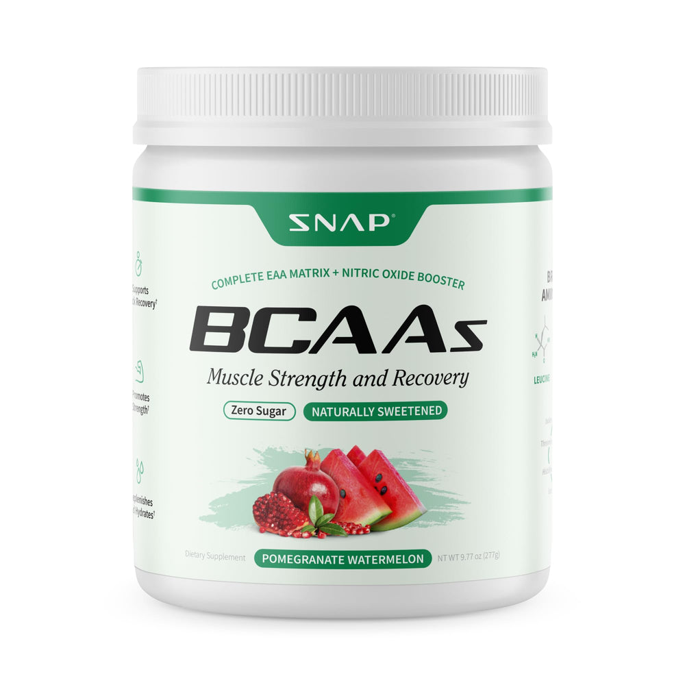 Snap Supplements BCAA powder Watermelon tub ready for pre-workout energy.