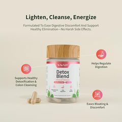 Snap Supplements Detox label detail highlighting herbal ingredients.