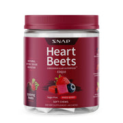 Snap Supplements Heart Beets soft chews bottle on table for everyday cardiovascular support.