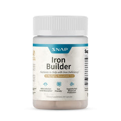 Snap Supplements natural iron bottle on shelf for daily energy support.