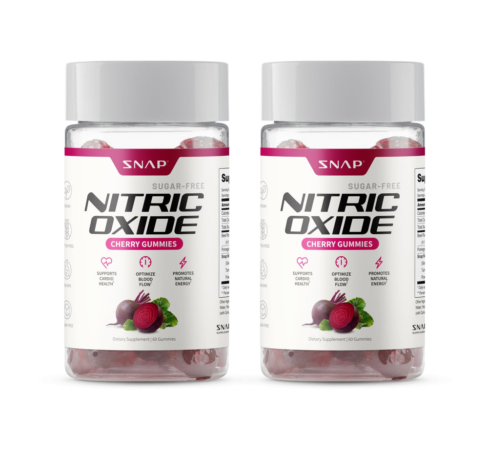 Snap Supplements Nitric Oxide Beet Root Gummies bottle for convenient daily energy support.