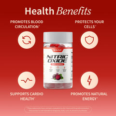 Snap Supplements Nitric Oxide Beet Root Gummies ingredients graphic featuring organic beets and pomegranate