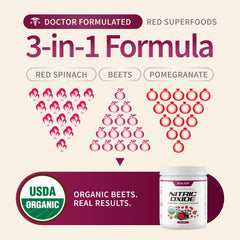 Snap Supplements pomegranate beetroot blend tub close-up with vibrant color.