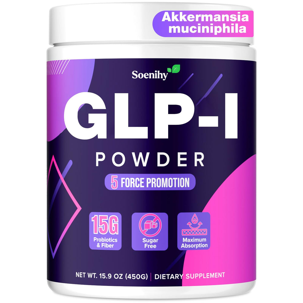 Soenihy GLP-1 supplement bottle front with label for daily gut support.
