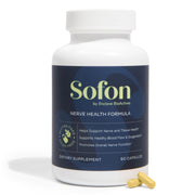 Sofon nerve support bottle on the counter for daily nerve comfort.