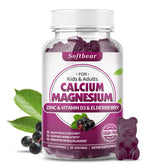 Softbear calcium magnesium zinc gummies bottle front for daily bone health support