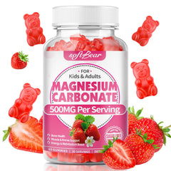 Softbear Magnesium Gummies bottle highlights 500mg per serving for daily support.