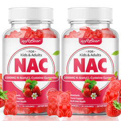 SoftBear NAC gummies bottle pour shows 1000mg per serving, potential immune support