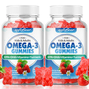 SoftBear Omega 3 Gummies bottle label; vegan algae-derived omega 3 for daily wellness.