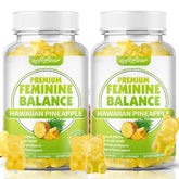 Softbear Premium Feminine Balance Gummies pineapple bottle highlighting probiotic support