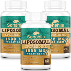 Sohahila Spermidine softgel bottle front highlighting the premium formula and packaging