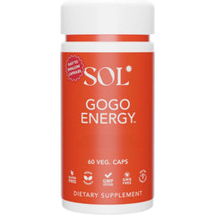 Sol Nutrition GoGo Energy bottle front view for daily focus and steady energy