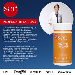 Label close-up showing ingredients and potency of Sol Nutrition Immune Defense
