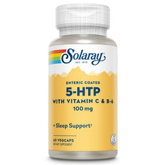 SOLARAY 5-HTP supplement bottle for daily use and consistent sleep-support routines.