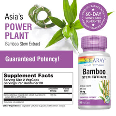 Graphic highlighting SOLARAY bamboo extract 70% silica for collagen support