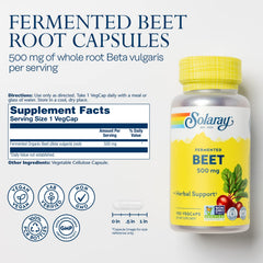 SOLARAY beet root extract label view showing organic fermentation and whole-root ingredients