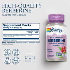 SOLARAY Berberine 500mg capsules close-up highlighting vegan formula