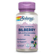 SOLARAY Bilberry extract bottle showcases eco-friendly packaging for eye-support nutrition.