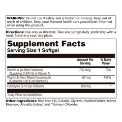 SOLARAY Bio CoQ-10 packaging highlights vitamins A and E.