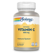 SOLARAY Buffered Vitamin C 800mg bottle with Rose Hips and Acerola for gentle immune support.