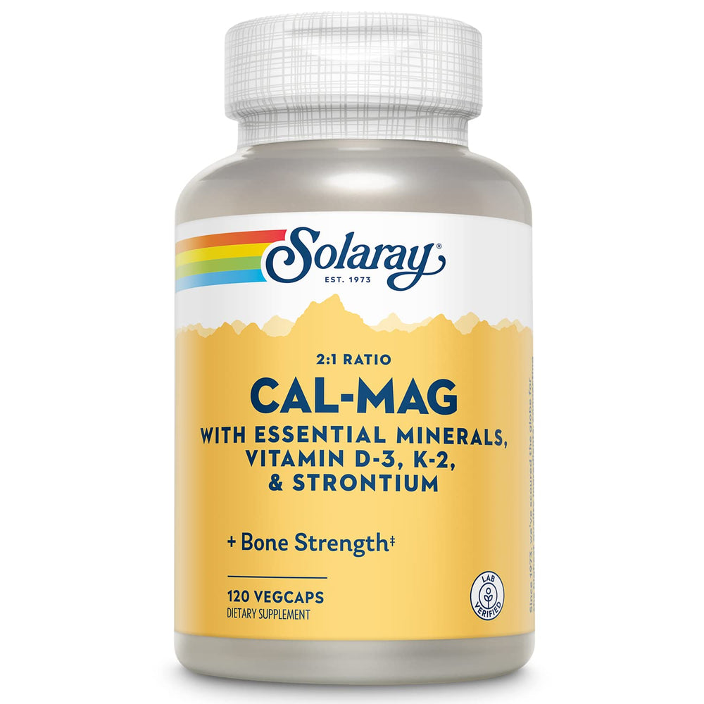 SOLARAY Cal-Mag bottle front view showing essential minerals for daily mineral support