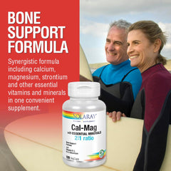 SOLARAY Cal-Mag capsules in hand for convenient daily intake