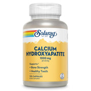 SOLARAY calcium hydroxyapatite 1000mg bottle showcases packaging for bone and teeth support.