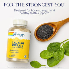 SOLARAY Calcium & Magnesium Citrate with Vitamin D3 label emphasizing mineral utilization