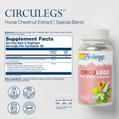 SOLARAY Circulegs capsules close-up with horse chestnut and vitamin C.