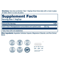 SOLARAY Devils Claw capsules close-up highlighting vegan, Non-GMO capsules