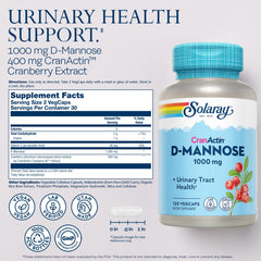 SOLARAY D-Mannose CranActin label close-up with CranActin cranberry extract