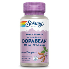 SOLARAY Dopabean bottle label showing velvet bean extract for daily wellness support