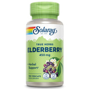 SOLARAY Elderberry Capsules bottle front shows vegan, gluten-free daily wellness option.