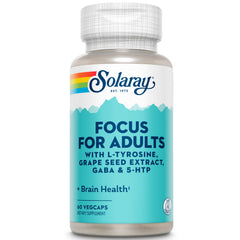 SOLARAY Focus for Adults bottle with capsules for daytime focus and calm energy.