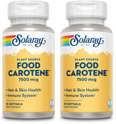 Solaray Food Carotene bottle label highlights plant-based beta carotene for healthy vision.