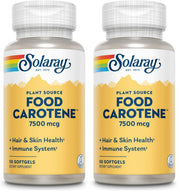 Solaray Food Carotene bottle label highlights plant-based beta carotene for healthy vision.