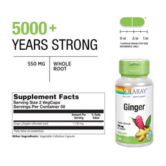Close-up of SOLARAY Ginger Root 1100mg label highlighting potency.