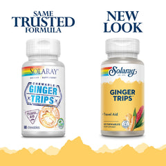 SOLARAY Ginger Trips chewables front view with appetizing flavor and travel-ready use