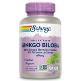 SOLARAY Ginkgo Biloba bottle front showing 60 mg VegCap for cognitive wellness